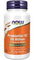 NOW® Foods NOW Probiotic-10, probiotiká, 25 miliárd CFU, 10 kmeňov, 100 rastlinných kapsúl