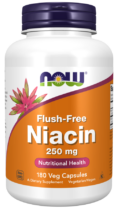 NOW® Foods NOW Niacin, Bez vedlejšího účinku zčervenání, 250 mg, 180 rostlinných kapslí