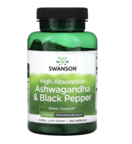 Swanson High Absorption Ashwagandha & Black Pepper, ashwagandha a černý pepř, 120 kapslí