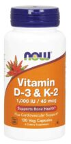 NOW® Foods NOW Vitamín D3 & K2, 1000 IU / 45 ug, 120 rastlinných kapsúl